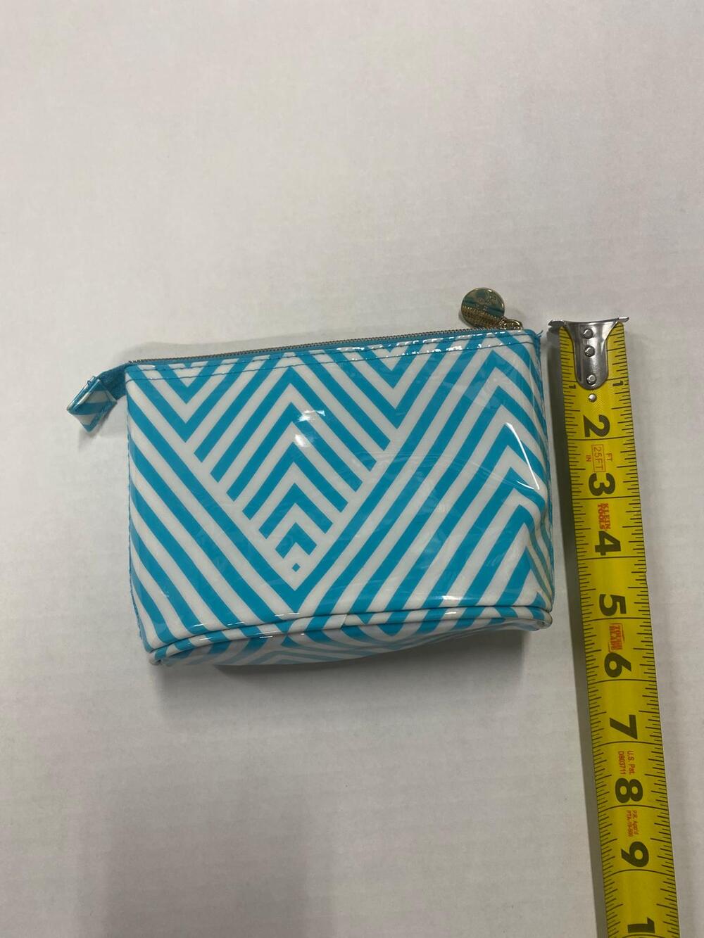 Dabney Lee Blue White Chevron Cosmetic Makeup Bag Pre Owned